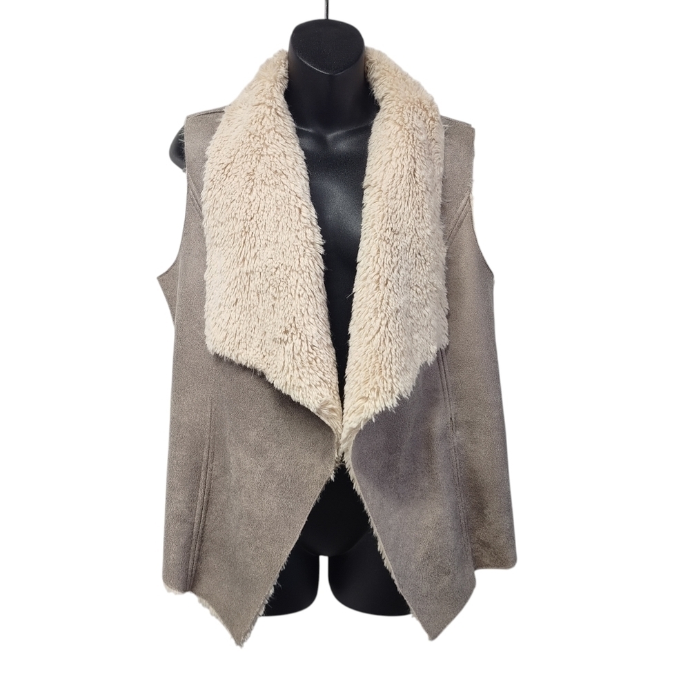 Spanner Women's Gray Faux Suede/Sherpa Open Front Vest Size M